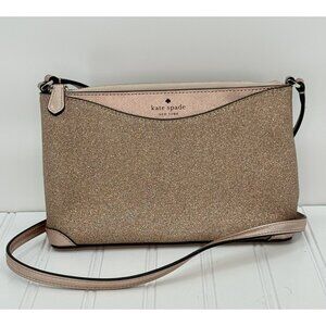 Kate Spade Rose Gold Glitter Sparkle Crossbody Bag Gold Zip close New NWOT‎